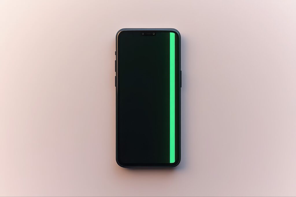 Defektes Smartphone mit Grünen streifen im Display